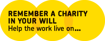 This is an image of three yellow circles in a row with the wording remember a charity on it
