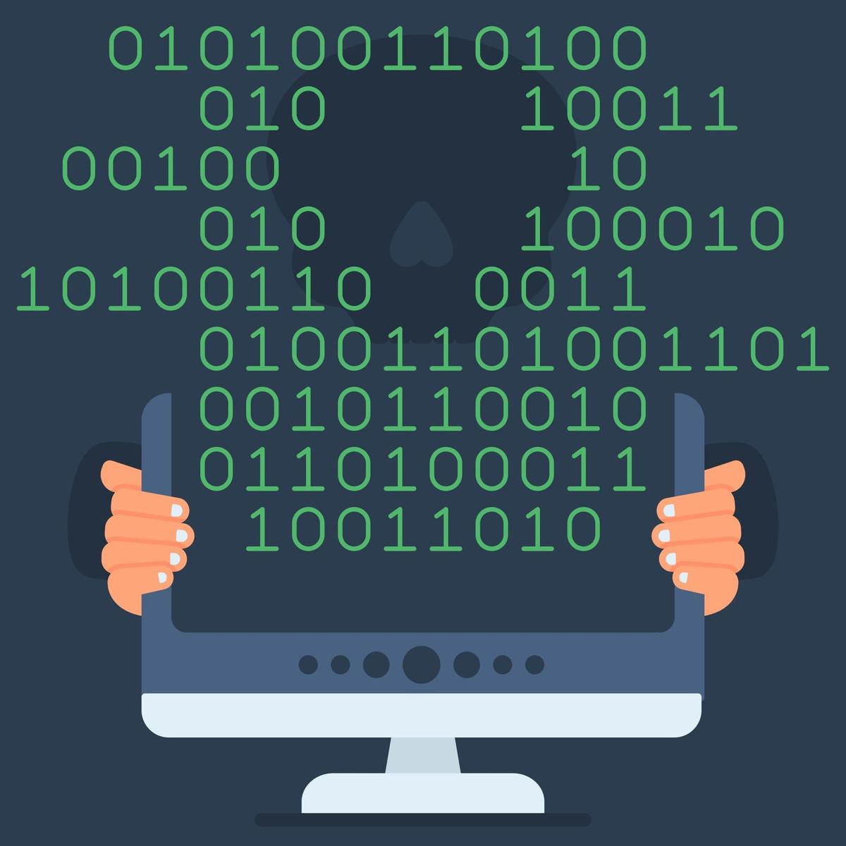an image of a screen with data coming out showing data theft