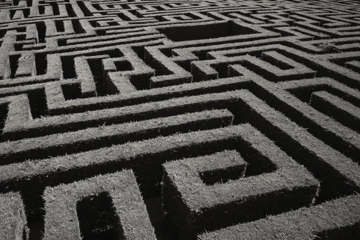 Black and white picture of a maze