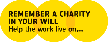 This is an image of three yellow circles in a row with the wording remember a charity on it