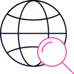 Image of a globe with magnifying glass on representing the internet and websites