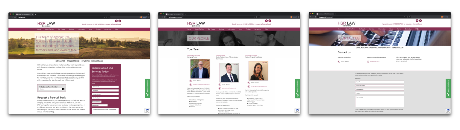 An image of HSR solicitors website before Accesspoint Legal Transformation