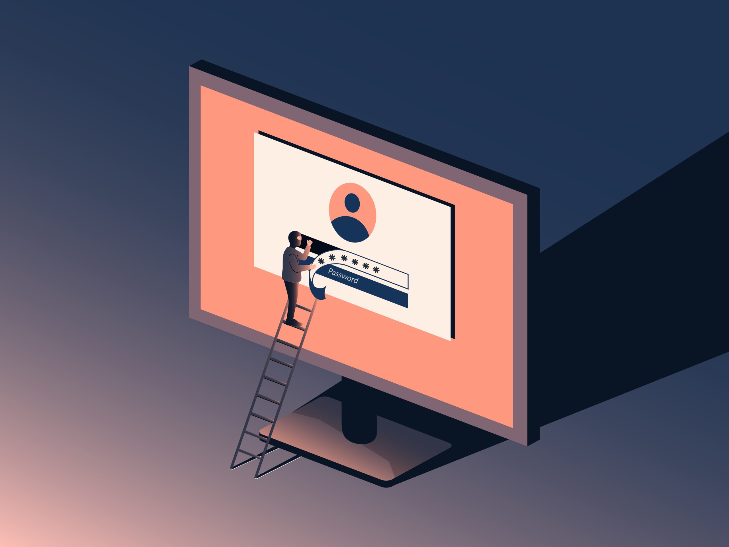 A cartoon image of some taking passwords from a computer screen