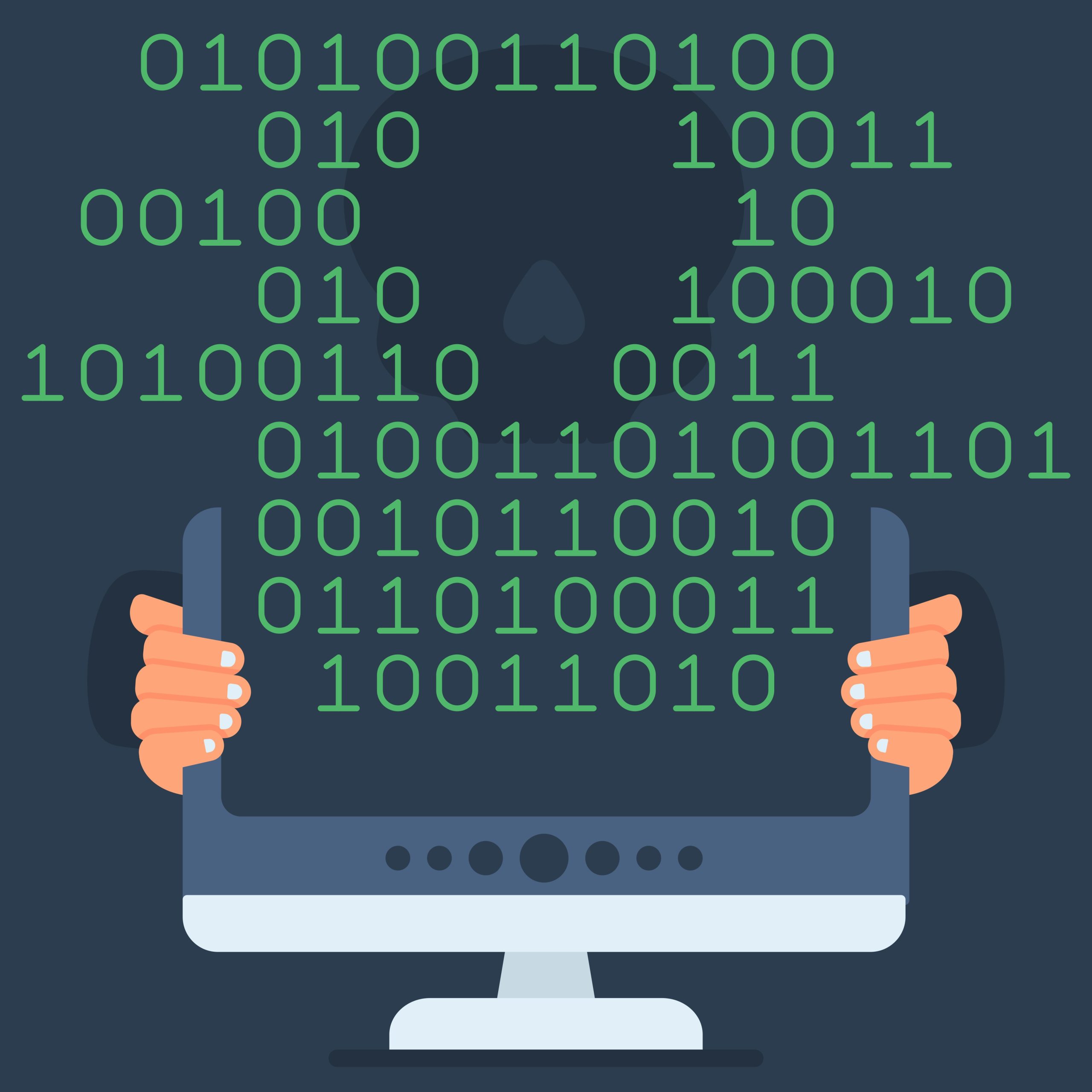 an image of a screen with data coming out showing data theft